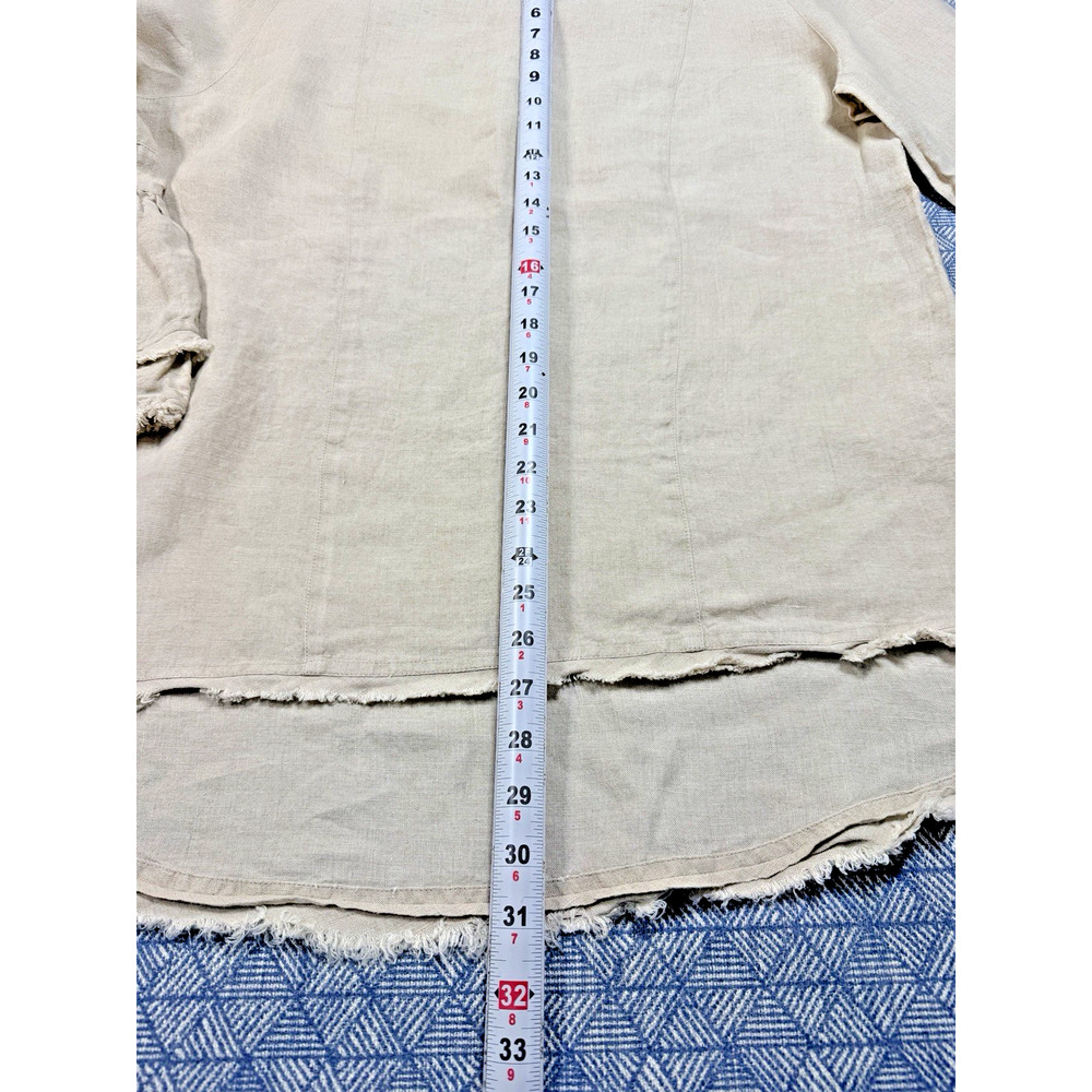 Crown Linen Designs Bella Bell Sleeve Top Large Flax Beige V-Neck Linen Tunic - Picture 4 of 12